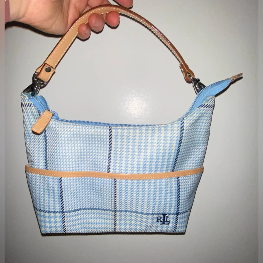 Small Lauren Ralph Lauren Hobo Plaid Blue Handbag - Picture 13 of 14
